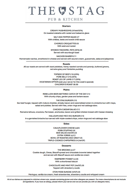 Sunday Menu