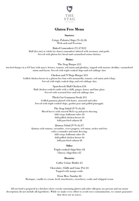 Gluten Free Menu