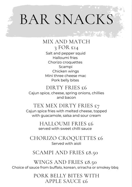 Bar Snacks Menu