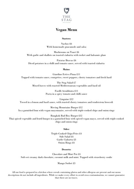 Vegan Menu