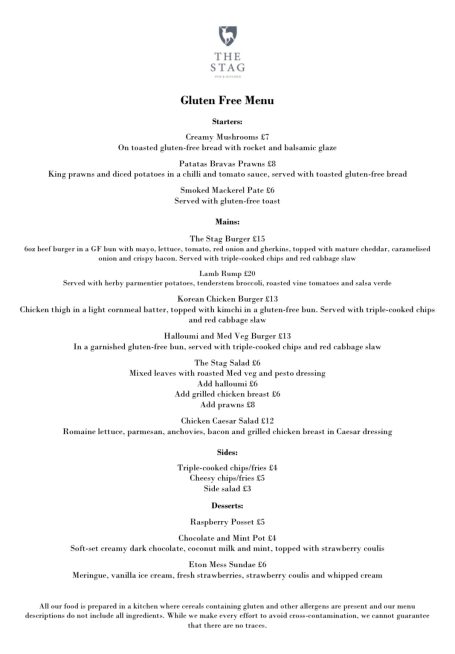 Gluten Free Menu